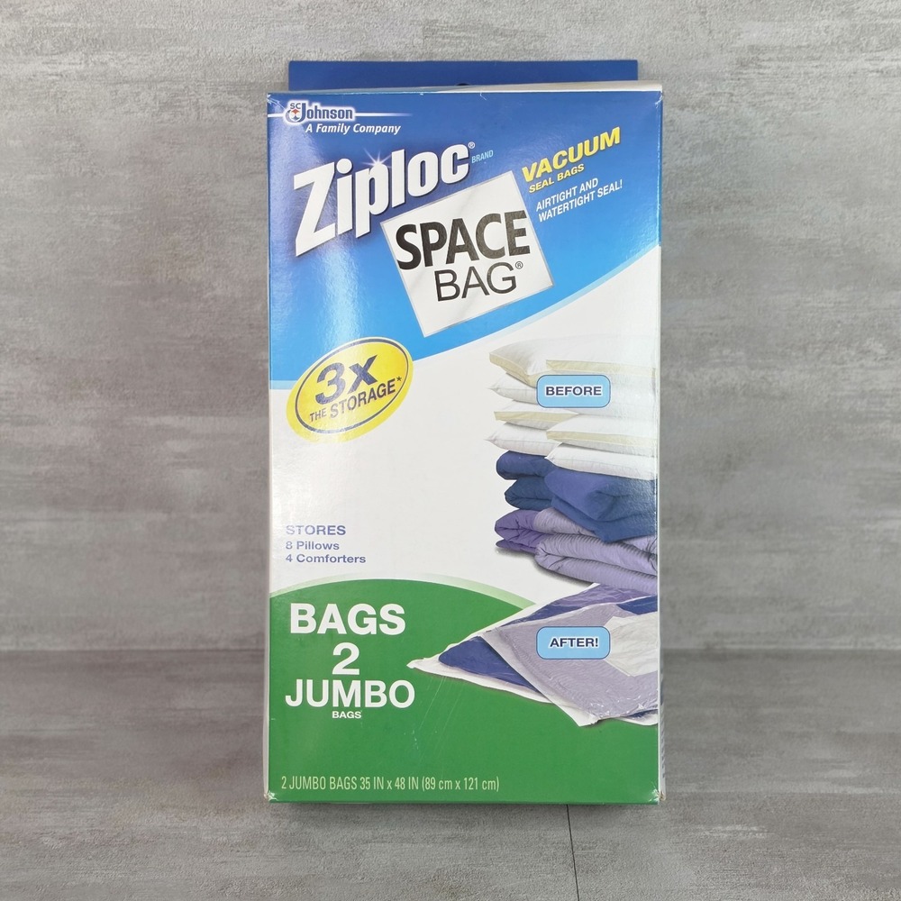 Ziploc Space Bag Pillows & Comforters 2 Jumbo Flats Airtight Waterproof Reusable